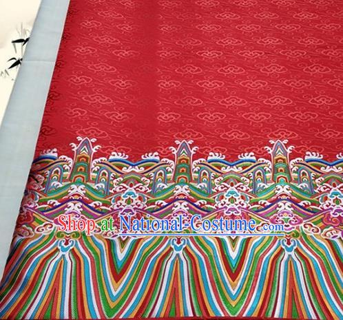 Asian Chinese Traditional Tang Suit Royal Waves Pattern Red Brocade Satin Fabric Material Classical Silk Fabric