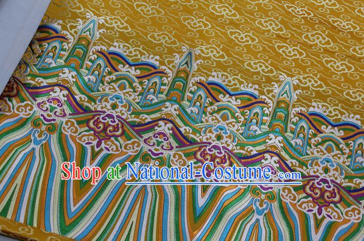 Asian Chinese Traditional Tang Suit Royal Waves Pattern Golden Brocade Satin Fabric Material Classical Silk Fabric