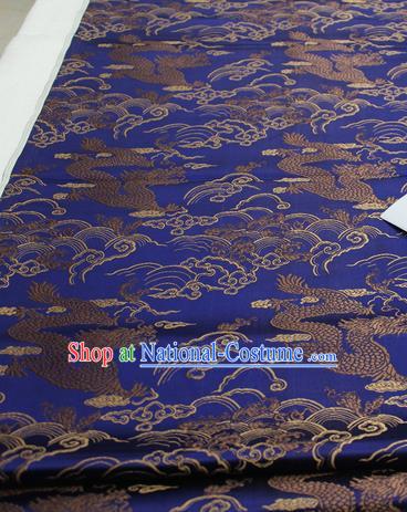 Asian Chinese Traditional Tang Suit Royal Cloud Dragon Pattern Royalblue Brocade Satin Fabric Material Classical Silk Fabric