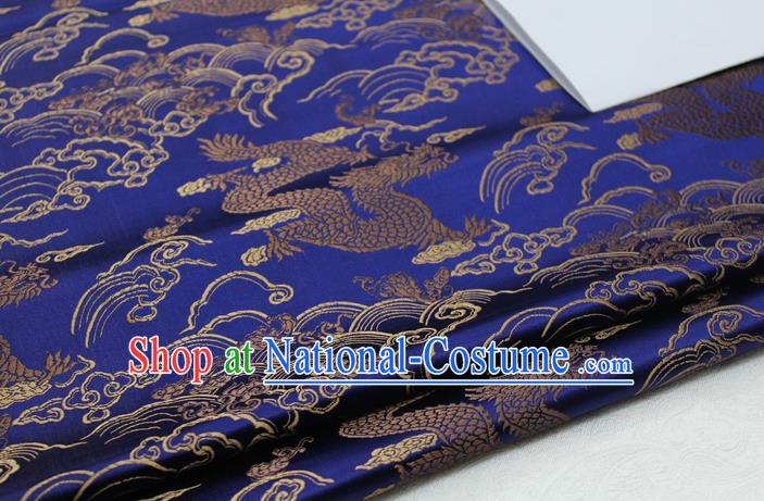 Asian Chinese Traditional Tang Suit Royal Cloud Dragon Pattern Royalblue Brocade Satin Fabric Material Classical Silk Fabric