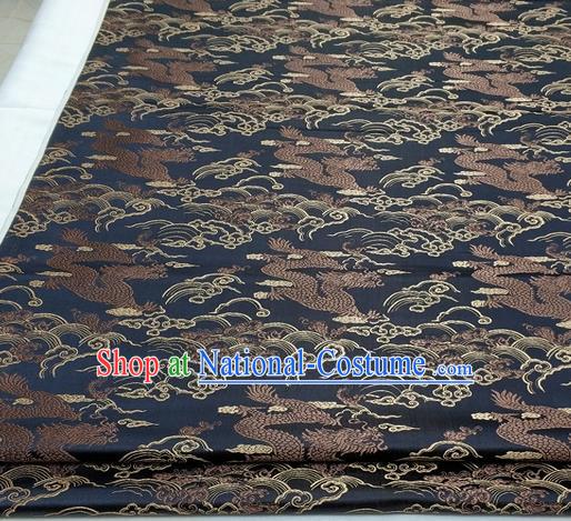 Asian Chinese Traditional Tang Suit Royal Cloud Dragon Pattern Black Brocade Satin Fabric Material Classical Silk Fabric