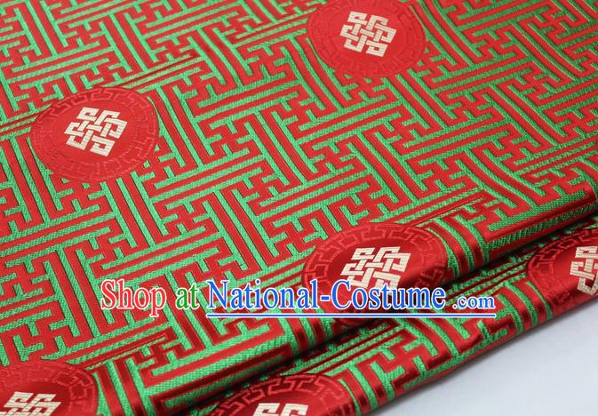 Asian Chinese Traditional Tang Suit Royal Lucky Knot Pattern Red Brocade Satin Fabric Material Classical Silk Fabric