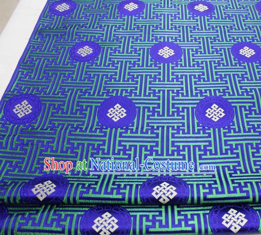 Asian Chinese Traditional Tang Suit Royal Lucky Knot Pattern Royalblue Brocade Satin Fabric Material Classical Silk Fabric