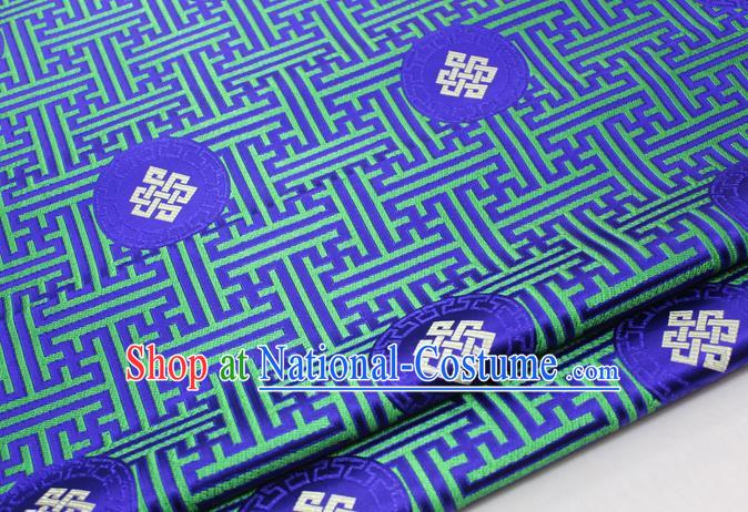 Asian Chinese Traditional Tang Suit Royal Lucky Knot Pattern Royalblue Brocade Satin Fabric Material Classical Silk Fabric