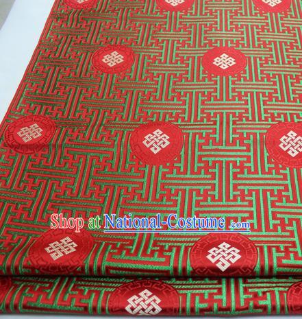 Asian Chinese Traditional Tang Suit Royal Lucky Knot Pattern Red Brocade Satin Fabric Material Classical Silk Fabric