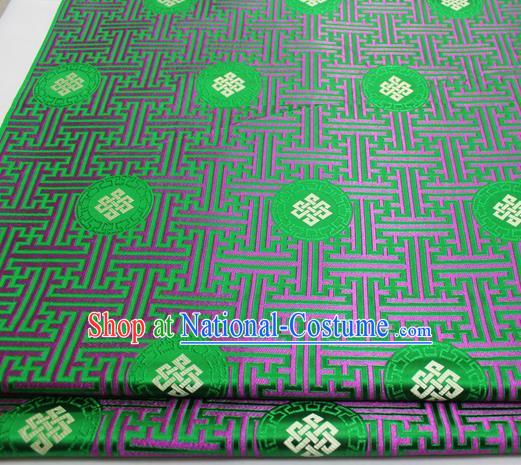 Asian Chinese Traditional Tang Suit Royal Lucky Knot Pattern Green Brocade Satin Fabric Material Classical Silk Fabric