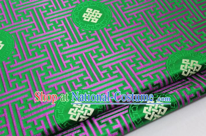 Asian Chinese Traditional Tang Suit Royal Lucky Knot Pattern Green Brocade Satin Fabric Material Classical Silk Fabric