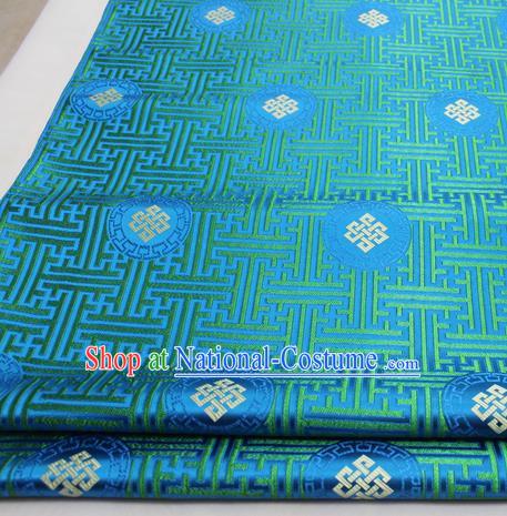 Asian Chinese Traditional Tang Suit Royal Lucky Knot Pattern Blue Brocade Satin Fabric Material Classical Silk Fabric