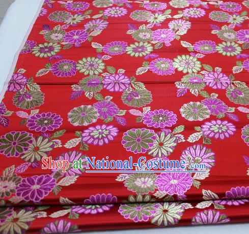 Asian Chinese Traditional Tang Suit Royal Chrysanthemum Pattern Red Brocade Satin Fabric Material Classical Silk Fabric