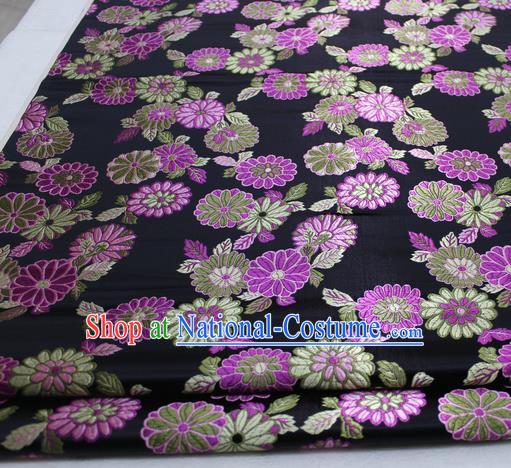 Asian Chinese Traditional Tang Suit Royal Chrysanthemum Pattern Black Brocade Satin Fabric Material Classical Silk Fabric