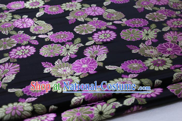 Asian Chinese Traditional Tang Suit Royal Chrysanthemum Pattern Black Brocade Satin Fabric Material Classical Silk Fabric