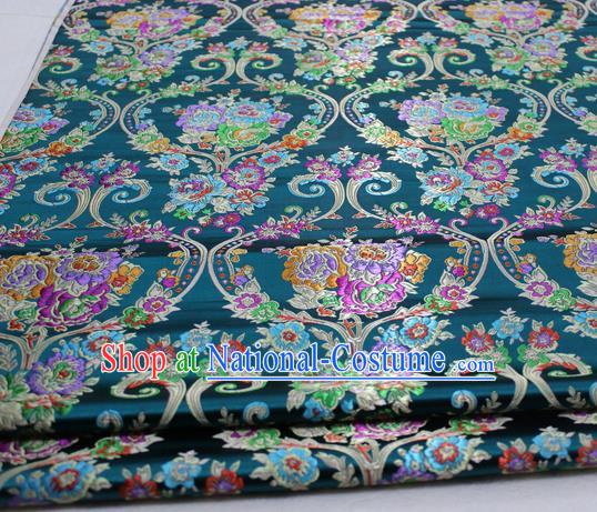 Asian Chinese Traditional Tang Suit Royal Peony Vase Pattern Deep Green Brocade Satin Fabric Material Classical Silk Fabric