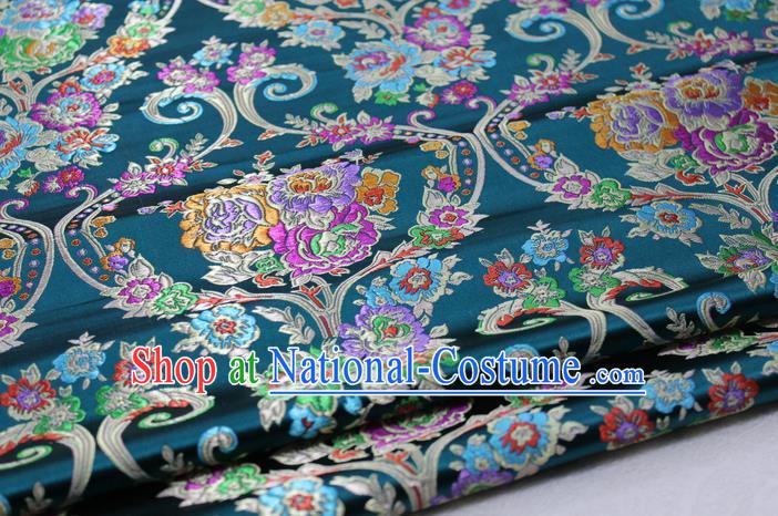 Asian Chinese Traditional Tang Suit Royal Peony Vase Pattern Deep Green Brocade Satin Fabric Material Classical Silk Fabric