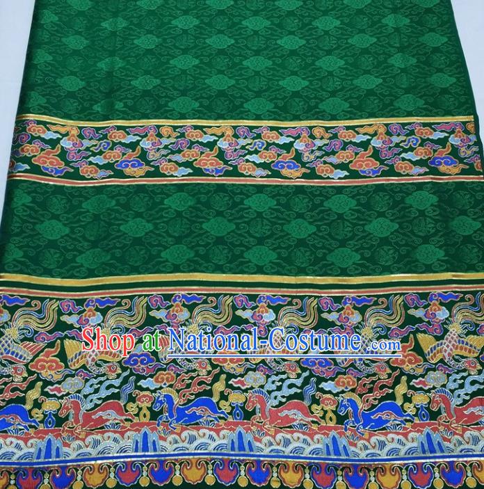 Chinese Traditional Fabric Royal Clouds Phoenix Pattern Green Brocade Material Hanfu Classical Satin Silk Fabric