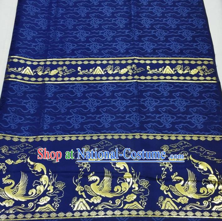 Chinese Traditional Fabric Royal Phoenix Pattern Royalblue Brocade Material Hanfu Classical Satin Silk Fabric