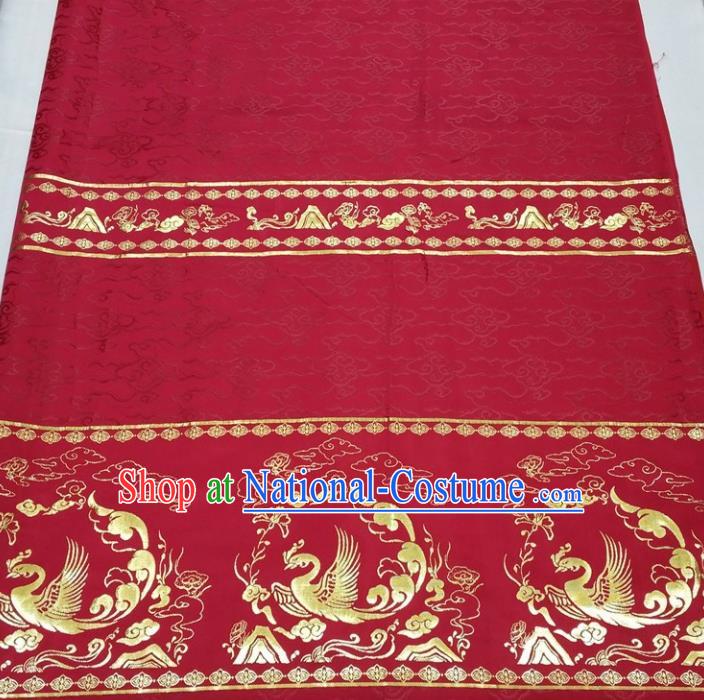 Chinese Traditional Fabric Royal Phoenix Pattern Red Brocade Material Hanfu Classical Satin Silk Fabric