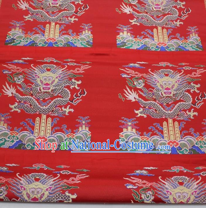 Chinese Traditional Fabric Royal Dragons Pattern Red Brocade Material Hanfu Classical Satin Silk Fabric