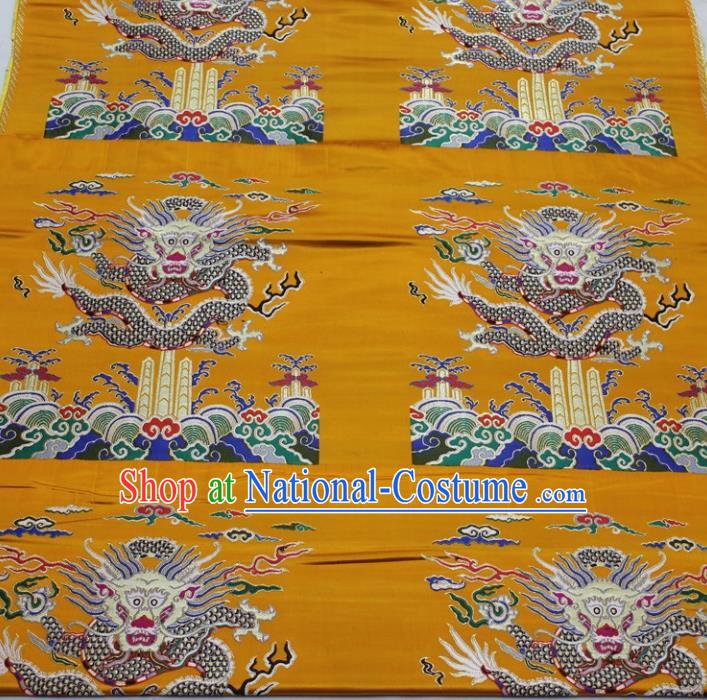 Chinese Traditional Fabric Royal Dragons Pattern Golden Brocade Material Hanfu Classical Satin Silk Fabric