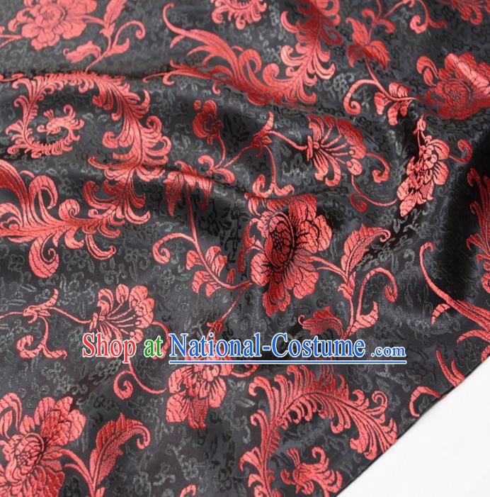 Chinese Traditional Fabric Royal Pattern Black Brocade Material Hanfu Classical Satin Silk Fabric