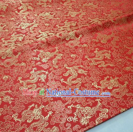 Chinese Traditional Fabric Royal Dragons Peony Pattern Red Brocade Material Hanfu Classical Satin Silk Fabric