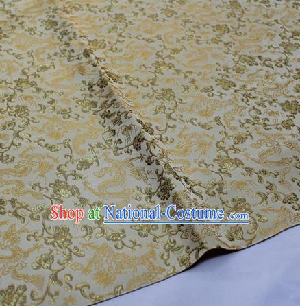 Chinese Traditional Fabric Royal Dragons Peony Pattern Golden Brocade Material Hanfu Classical Satin Silk Fabric