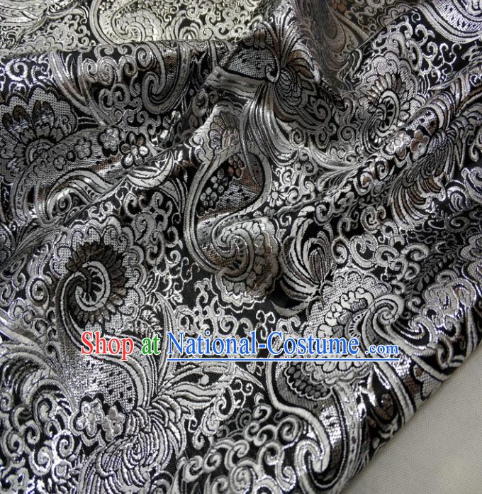 Chinese Traditional Fabric Royal Pattern Black Brocade Material Hanfu Classical Satin Silk Fabric