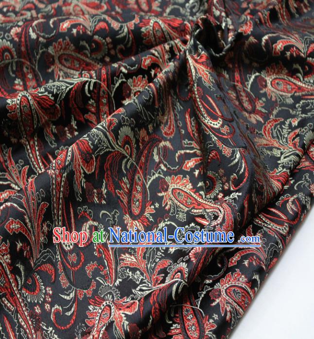 Chinese Traditional Fabric Royal Pipa Flowers Pattern Black Brocade Material Hanfu Classical Satin Silk Fabric