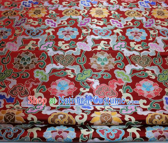 Chinese Traditional Fabric Royal Lotus Pattern Red Brocade Material Hanfu Classical Satin Silk Fabric