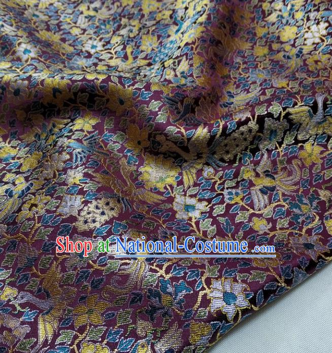 Chinese Traditional Fabric Royal Pattern Purple Brocade Material Hanfu Classical Satin Silk Fabric