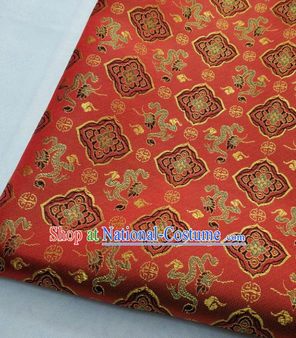 Chinese Traditional Tang Suit Satin Fabric Royal Dragons Pattern Red Brocade Material Classical Silk Fabric