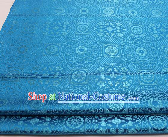 Chinese Traditional Tang Suit Blue Satin Fabric Royal Pattern Brocade Material Classical Silk Fabric