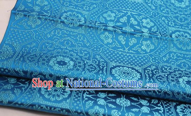 Chinese Traditional Tang Suit Blue Satin Fabric Royal Pattern Brocade Material Classical Silk Fabric