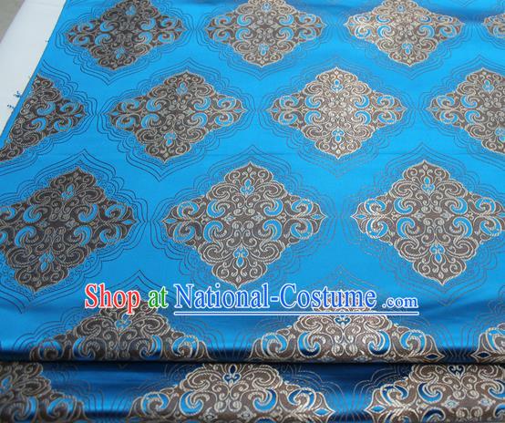 Chinese Traditional Tang Suit Blue Brocade Royal Pattern Satin Fabric Material Classical Silk Fabric