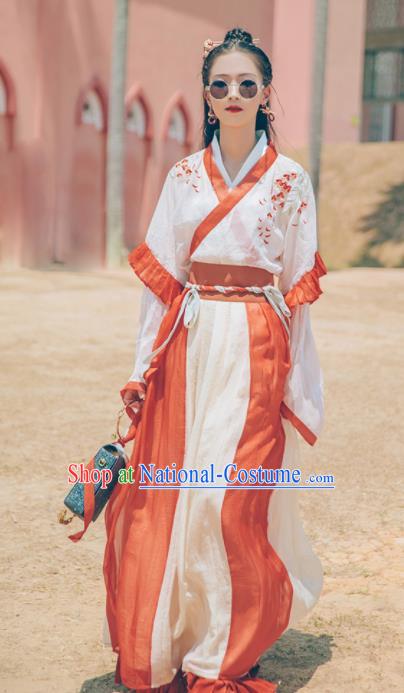 Chinese Traditional Tang Dynasty Imperial Consort Embroidered Hanfu Dress Ancient Peri Historical Costume for Women