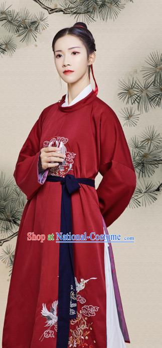 Chinese Traditional Ancient Swordswoman Embroidered Red Robe Song Dynasty Imperial Bodyguard Historical Costume for Women