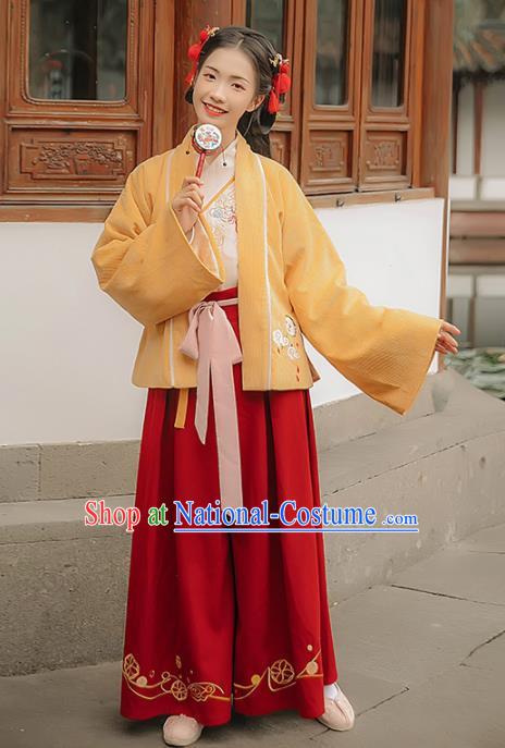 Chinese Traditional Ancient Young Lady Embroidered Hanfu Dress Song Dynasty Female Scholar Historical Costume for Women