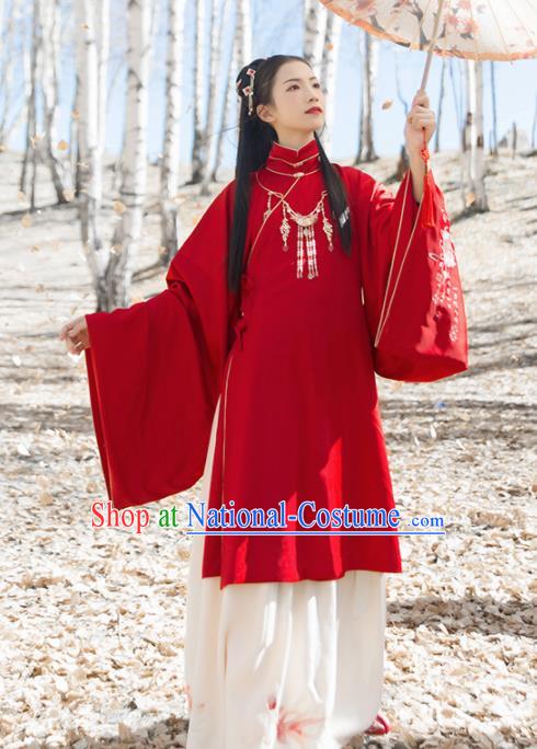 Chinese Traditional Ancient Princess Embroidered Red Hanfu Dress Ming Dynasty Court Lady Historical Costume for Women