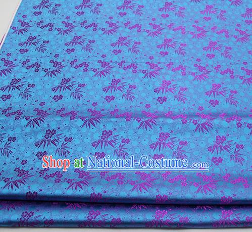 Asian Chinese Traditional Tang Suit Royal Plum Blossom Bamboo Pattern Lake Blue Brocade Satin Fabric Material Classical Silk Fabric