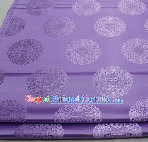 Asian Chinese Traditional Tang Suit Royal Round Pattern Purple Brocade Satin Fabric Material Classical Silk Fabric