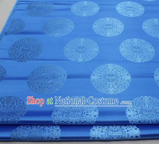 Asian Chinese Traditional Tang Suit Royal Round Pattern Blue Brocade Satin Fabric Material Classical Silk Fabric