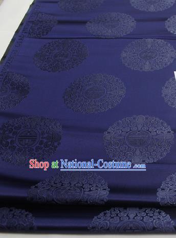 Asian Chinese Traditional Tang Suit Royal Round Pattern Navy Brocade Satin Fabric Material Classical Silk Fabric