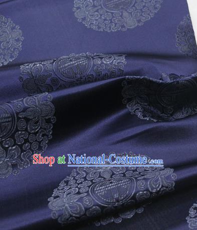 Asian Chinese Traditional Tang Suit Royal Round Pattern Navy Brocade Satin Fabric Material Classical Silk Fabric