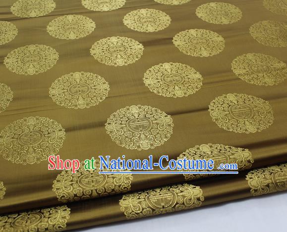 Asian Chinese Traditional Tang Suit Royal Round Pattern Bronze Brocade Satin Fabric Material Classical Silk Fabric