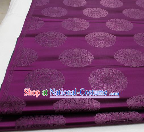 Asian Chinese Traditional Tang Suit Royal Round Pattern Deep Purple Brocade Satin Fabric Material Classical Silk Fabric