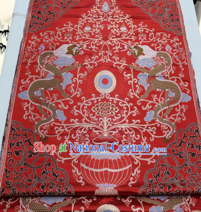 Asian Chinese Traditional Tang Suit Royal Double Dragons Pattern Red Brocade Satin Fabric Material Classical Silk Fabric