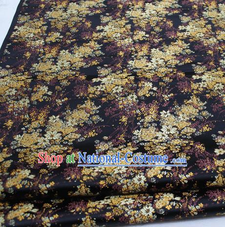 Asian Chinese Traditional Tang Suit Royal Cherry Blossom Pattern Black Brocade Satin Fabric Material Classical Silk Fabric