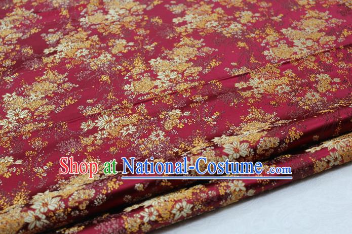 Asian Chinese Traditional Tang Suit Royal Cherry Blossom Pattern Purplish Red Brocade Satin Fabric Material Classical Silk Fabric