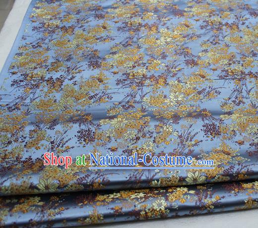 Asian Chinese Traditional Tang Suit Royal Cherry Blossom Pattern Light Blue Brocade Satin Fabric Material Classical Silk Fabric