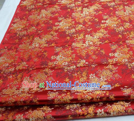 Asian Chinese Traditional Tang Suit Royal Cherry Blossom Pattern Red Brocade Satin Fabric Material Classical Silk Fabric