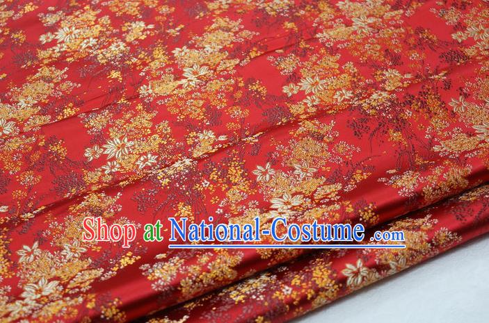 Asian Chinese Traditional Tang Suit Royal Cherry Blossom Pattern Red Brocade Satin Fabric Material Classical Silk Fabric